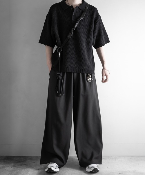 RUUBON（ルーボン）の「【RUUBON】herringbone knit polo shirt /ヘリンボーンニットポロシャツ（ポロシャツ・メンズ・ブラック/グレー・L/M/S）」の17枚目の写真