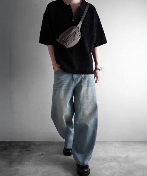 RUUBON（ルーボン）の「【RUUBON】herringbone knit polo shirt /ヘリンボーンニットポロシャツ（ポロシャツ・メンズ・ブラック/グレー・L/M/S）」の18枚目の写真