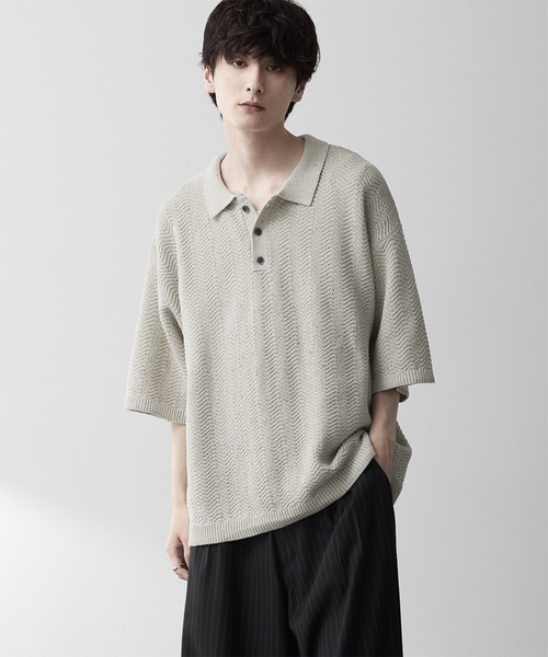 RUUBON】herringbone knit polo shirt /ヘリンボーンニットポロシャツ