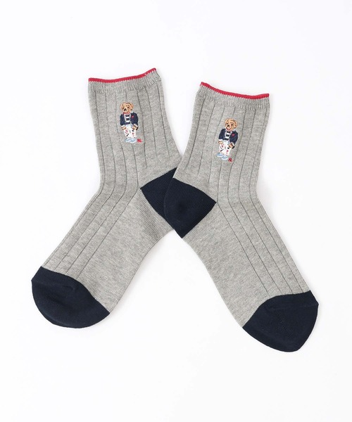 POLO RALPH LAUREN（ポロ ラルフ ローレン）の「POLO RALPH LAUREN オーガニックコットン混 NAUTICAL BEAR ショートソックス 03207239（ソックス/靴下・レディース・ライトグレー/ホワイト/レッド/ネイビー・23-25cm）」の6枚目の写真