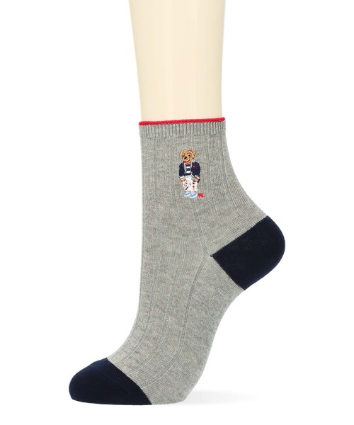 POLO RALPH LAUREN（ポロ ラルフ ローレン）の「POLO RALPH LAUREN オーガニックコットン混 NAUTICAL BEAR ショートソックス 03207239（ソックス/靴下・レディース・ライトグレー/ホワイト/レッド/ネイビー・23-25cm）」の7枚目の写真