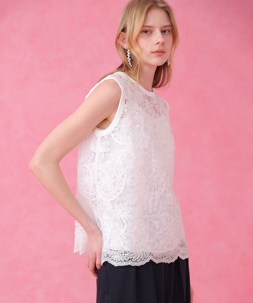 ANAYI（アナイ）の「チュールコードレース プルオーバー（ニット/セーター・レディース・ホワイト/ネイビー・36/38）」の3枚目の写真