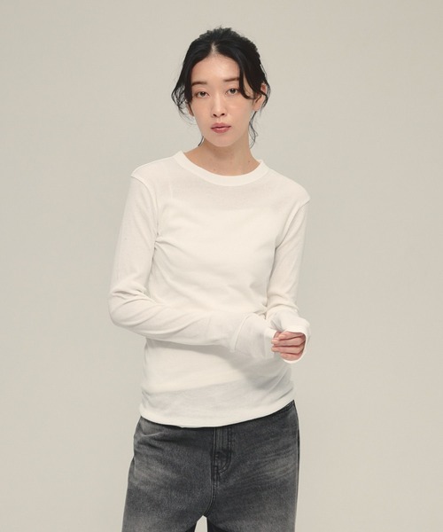 eL(エル)の「【eL】Sheer Fit Rib LS TEE/645544(Tシャツ/カットソー・レディース・イエロー/ホワイト・FREE)」の2枚目の写真