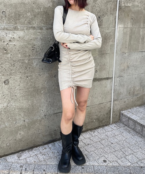 ROGER AND RAW（ロジャーアンドロウ）の「リブシャーリングミニワンピース（ワンピース・レディース・ブラック/ベージュ・FREE）」の14枚目の写真