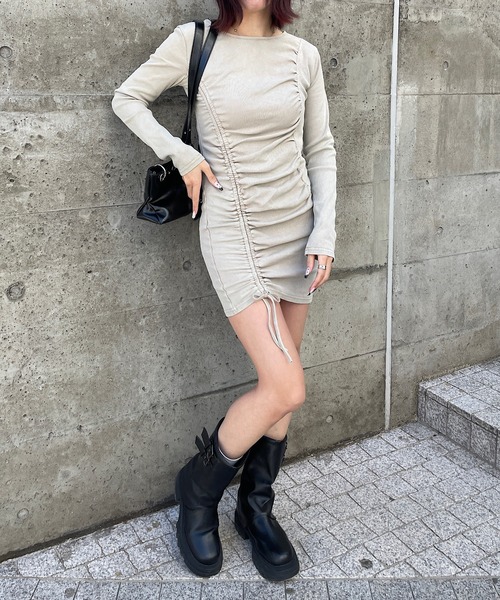 ROGER AND RAW（ロジャーアンドロウ）の「リブシャーリングミニワンピース（ワンピース・レディース・ブラック/ベージュ・FREE）」の12枚目の写真