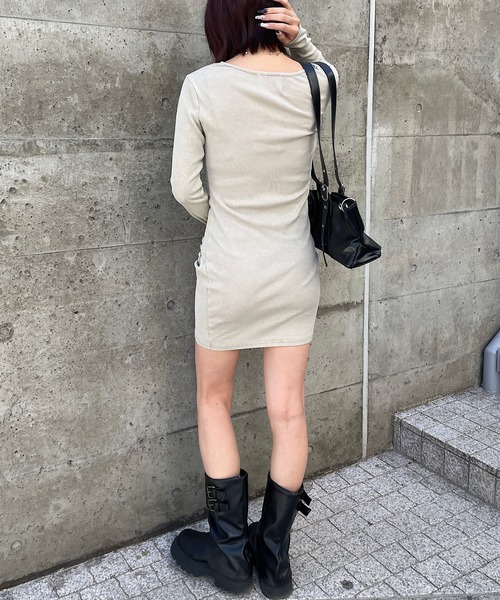 ROGER AND RAW（ロジャーアンドロウ）の「リブシャーリングミニワンピース（ワンピース・レディース・ブラック/ベージュ・FREE）」の11枚目の写真