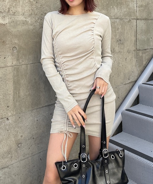 ROGER AND RAW（ロジャーアンドロウ）の「リブシャーリングミニワンピース（ワンピース・レディース・ブラック/ベージュ・FREE）」の9枚目の写真