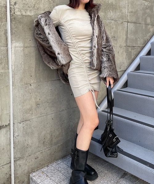 ROGER AND RAW（ロジャーアンドロウ）の「リブシャーリングミニワンピース（ワンピース・レディース・ブラック/ベージュ・FREE）」の4枚目の写真