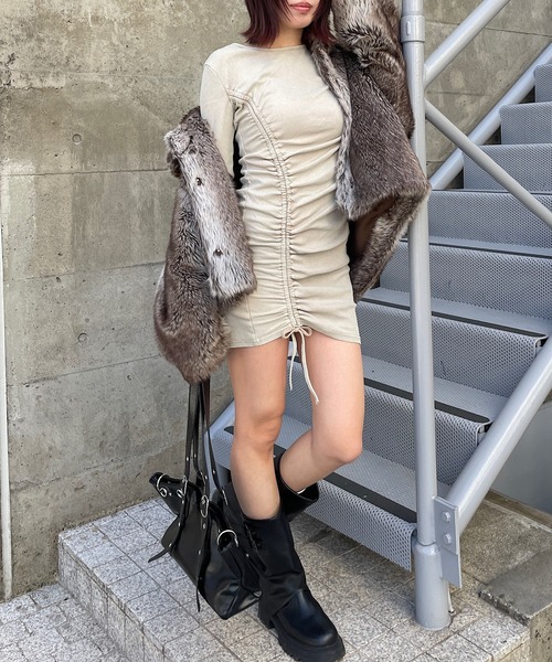 ROGER AND RAW（ロジャーアンドロウ）の「リブシャーリングミニワンピース（ワンピース・レディース・ブラック/ベージュ・FREE）」の3枚目の写真