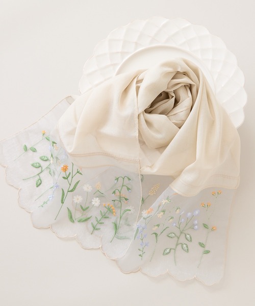オーガンジーボタニカル刺繍ストール（ストール/ショール）｜Rose