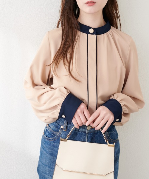 natural couture(ナチュラルクチュール)の「ニュアンスデザイン釦配色ブラウス(シャツ/ブラウス・レディース・ピンク系その他/オフホワイト/ネイビー/ベージュ・FREE)」の3枚目の写真