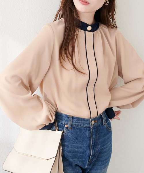 natural couture(ナチュラルクチュール)の「ニュアンスデザイン釦配色ブラウス(シャツ/ブラウス・レディース・ピンク系その他/オフホワイト/ネイビー/ベージュ・FREE)」の10枚目の写真