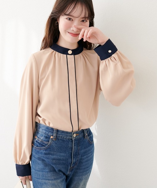 natural couture(ナチュラルクチュール)の「ニュアンスデザイン釦配色ブラウス(シャツ/ブラウス・レディース・ピンク系その他/オフホワイト/ネイビー/ベージュ・FREE)」の12枚目の写真