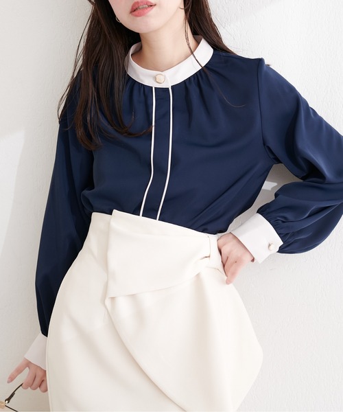 natural couture(ナチュラルクチュール)の「ニュアンスデザイン釦配色ブラウス(シャツ/ブラウス・レディース・ピンク系その他/オフホワイト/ネイビー/ベージュ・FREE)」の15枚目の写真