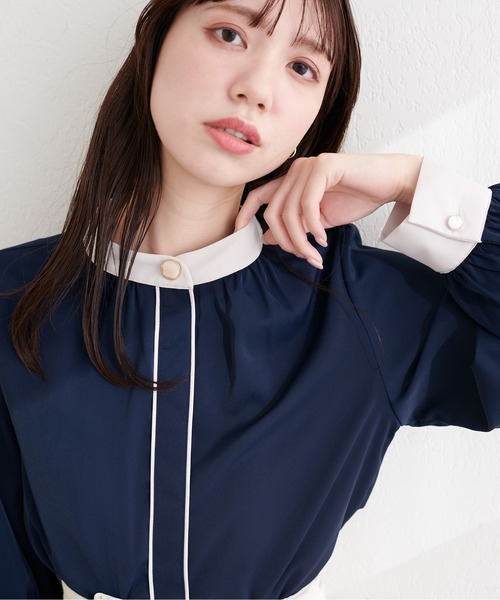 natural couture(ナチュラルクチュール)の「ニュアンスデザイン釦配色ブラウス(シャツ/ブラウス・レディース・ピンク系その他/オフホワイト/ネイビー/ベージュ・FREE)」の16枚目の写真