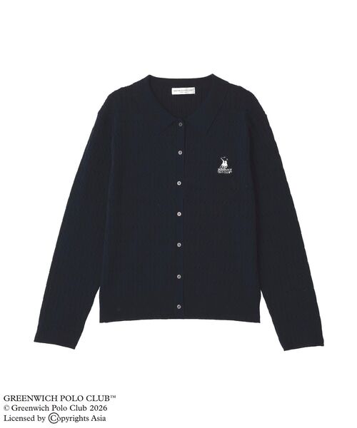 GREENWICH POLO CLUB(グリニッジポロクラブ)の「GREENWICH POLO CLUB(TM) ケーブル襟付ニットカーディガン(カーディガン/ボレロ・レディース・ネイビー/ホワイト系その他2/グレー・FREE)」の3枚目の写真