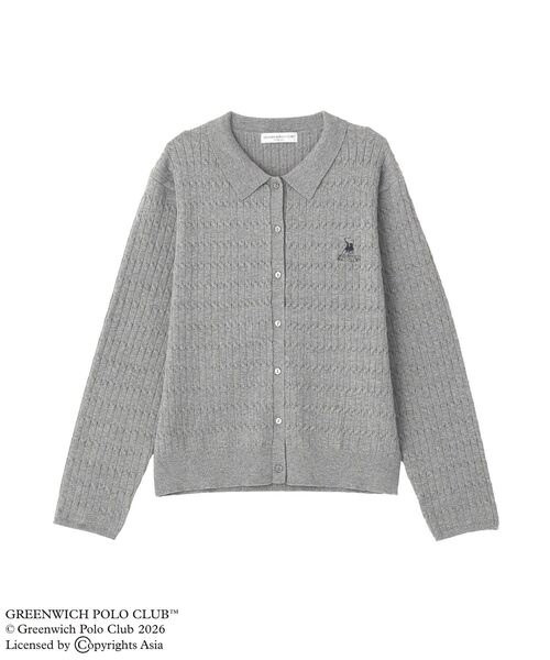 GREENWICH POLO CLUB(グリニッジポロクラブ)の「GREENWICH POLO CLUB(TM) ケーブル襟付ニットカーディガン(カーディガン/ボレロ・レディース・ネイビー/ホワイト系その他2/グレー・FREE)」の2枚目の写真