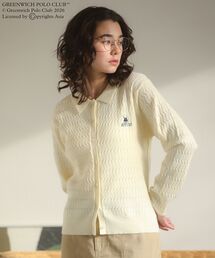 GREENWICH POLO CLUB(TM) ケーブル襟付ニットカーディガン