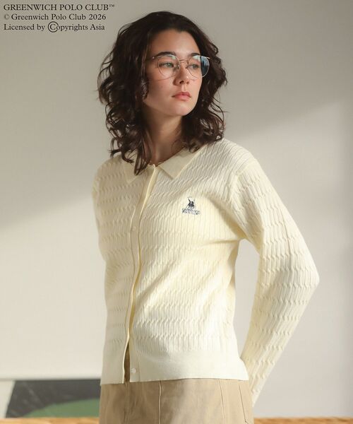 GREENWICH POLO CLUB(グリニッジポロクラブ)の「GREENWICH POLO CLUB(TM) ケーブル襟付ニットカーディガン(カーディガン/ボレロ・レディース・ネイビー/ホワイト系その他2/グレー・FREE)」の15枚目の写真