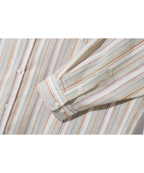 BASEMOMENT(ベースモーメント)の「マルチストライプオーバーシャツクリーム(シャツ/ブラウス・レディース・その他・X-LARGE/LARGE/MEDIUM)」の4枚目の写真
