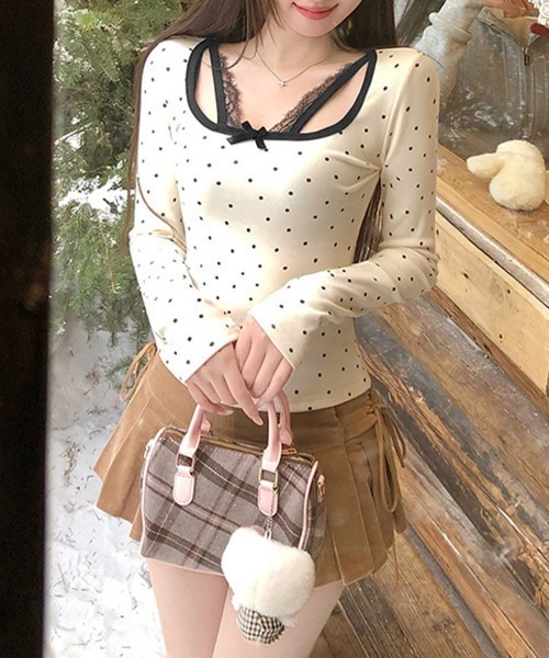 Miniministore(ミニミニストア)の「ドット柄トップス レイヤード風カットソー(Tシャツ/カットソー・レディース・グレー/アイボリー・FREE)」の19枚目の写真