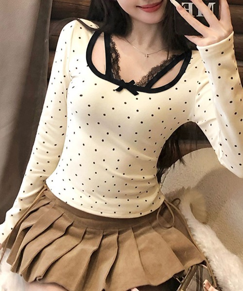 Miniministore(ミニミニストア)の「ドット柄トップス レイヤード風カットソー(Tシャツ/カットソー・レディース・グレー/アイボリー・FREE)」の20枚目の写真