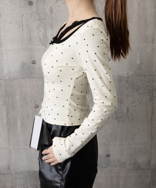 Miniministore(ミニミニストア)の「ドット柄トップス レイヤード風カットソー(Tシャツ/カットソー・レディース・グレー/アイボリー・FREE)」の6枚目の写真