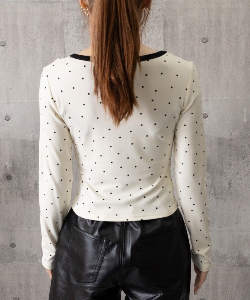 Miniministore(ミニミニストア)の「ドット柄トップス レイヤード風カットソー(Tシャツ/カットソー・レディース・グレー/アイボリー・FREE)」の7枚目の写真