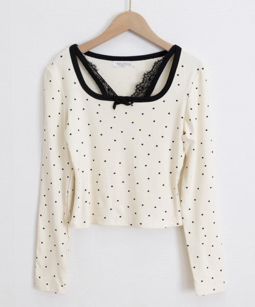 Miniministore(ミニミニストア)の「ドット柄トップス レイヤード風カットソー(Tシャツ/カットソー・レディース・グレー/アイボリー・FREE)」の9枚目の写真
