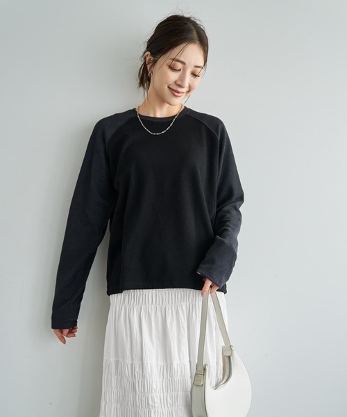 STYLE DELI(スタイルデリ)の「配色ラグランリブ生地プルオーバー(Tシャツ/カットソー・レディース・チャコールグレー/ネイビー/ワインレッド・FREE)」の18枚目の写真