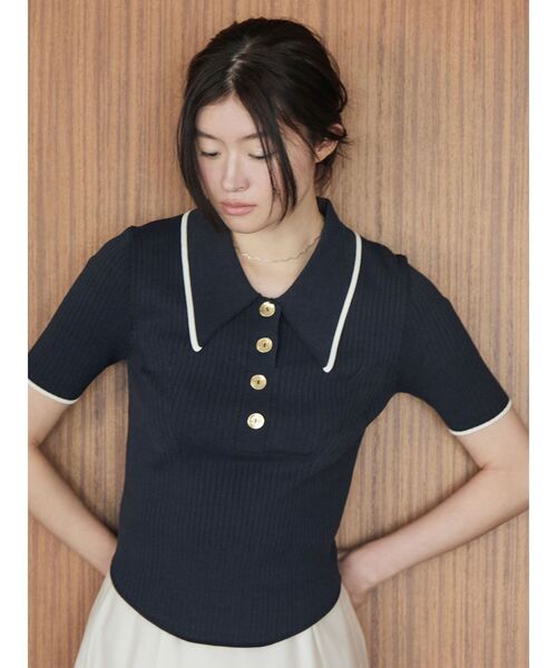 LAGUNAMOON(ラグナムーン)の「カラーネックラインニットプルオーバー 【夏服】【半袖】(ニット/セーター・レディース・グレー/その他/アイボリー/ピンク/その他1/ベージュ/ネイビー・FREE)」の8枚目の写真