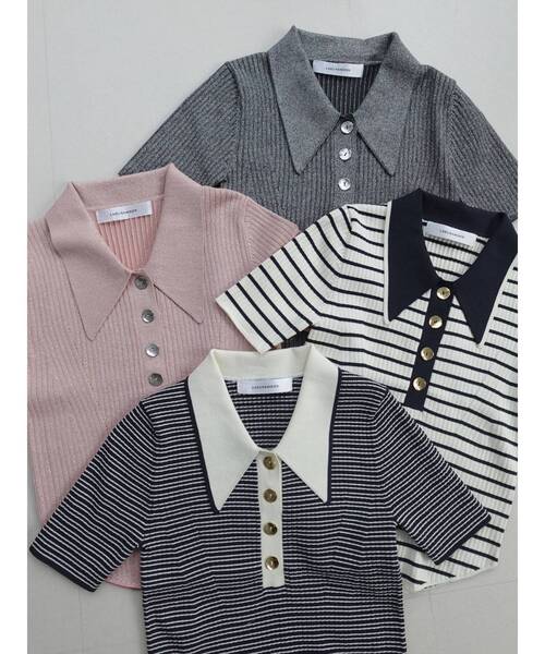 LAGUNAMOON(ラグナムーン)の「カラーネックラインニットプルオーバー 【夏服】【半袖】(ニット/セーター・レディース・グレー/その他/アイボリー/ピンク/その他1/ベージュ/ネイビー・FREE)」の9枚目の写真