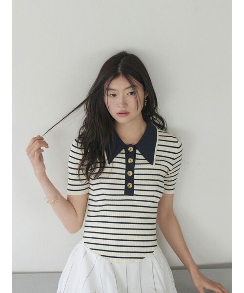 LAGUNAMOON(ラグナムーン)の「カラーネックラインニットプルオーバー 【夏服】【半袖】(ニット/セーター・レディース・グレー/その他/アイボリー/ピンク/その他1/ベージュ/ネイビー・FREE)」の12枚目の写真
