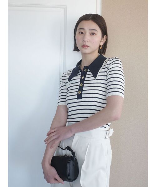 LAGUNAMOON(ラグナムーン)の「カラーネックラインニットプルオーバー 【夏服】【半袖】(ニット/セーター・レディース・グレー/その他/アイボリー/ピンク/その他1/ベージュ/ネイビー・FREE)」の14枚目の写真