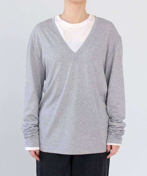 COUDRE(クードル)の「VネックロンT(Tシャツ/カットソー・レディース・ブラック/ライトグレー・FREE)」の11枚目の写真