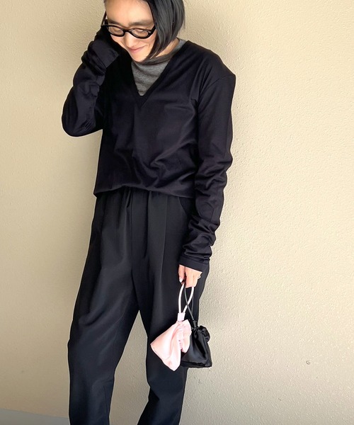 COUDRE(クードル)の「VネックロンT(Tシャツ/カットソー・レディース・ブラック/ライトグレー・FREE)」の14枚目の写真