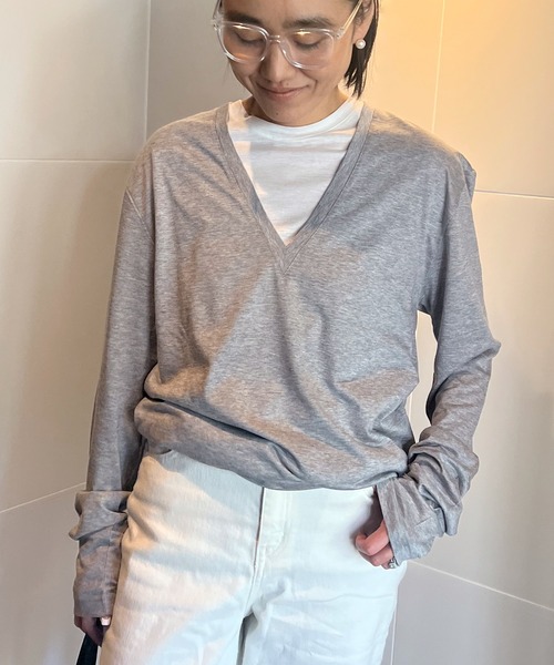 COUDRE(クードル)の「VネックロンT(Tシャツ/カットソー・レディース・ブラック/ライトグレー・FREE)」の16枚目の写真