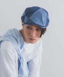 polcadot | 和柄 切替 デニムハンチング / パッチワークデザイン 帽子(ハンチング/ベレー帽)