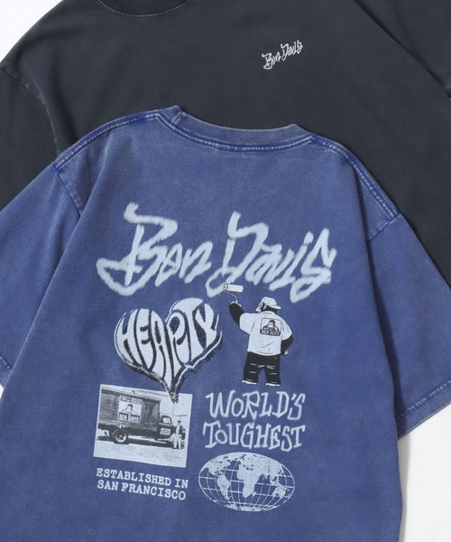 BEN DAVIS(ベンデイビス)の「BEN DAVIS/ベンデイビス TGGING VNTG TEE/オーバーサイズ ヴィンテージ加工 ストリート バックプリント ロゴ ワンポイント 半袖Tシャツ/レディース メンズ(Tシャツ/カットソー・メンズ・ライトグレー/ブルー/ブラック・L/XL/M)」の3枚目の写真