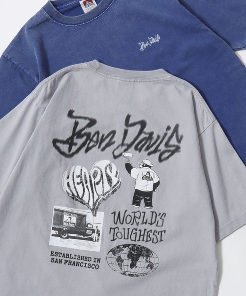 BEN DAVIS(ベンデイビス)の「BEN DAVIS/ベンデイビス TGGING VNTG TEE/オーバーサイズ ヴィンテージ加工 ストリート バックプリント ロゴ ワンポイント 半袖Tシャツ/レディース メンズ(Tシャツ/カットソー・メンズ・ライトグレー/ブルー/ブラック・L/XL/M)」の2枚目の写真