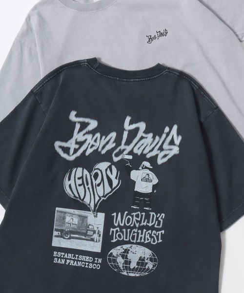 BEN DAVIS(ベンデイビス)の「BEN DAVIS/ベンデイビス TGGING VNTG TEE/オーバーサイズ ヴィンテージ加工 ストリート バックプリント ロゴ ワンポイント 半袖Tシャツ/レディース メンズ(Tシャツ/カットソー・メンズ・ライトグレー/ブルー/ブラック・L/XL/M)」の1枚目の写真