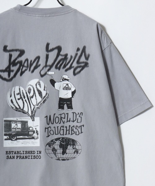 BEN DAVIS(ベンデイビス)の「BEN DAVIS/ベンデイビス TGGING VNTG TEE/オーバーサイズ ヴィンテージ加工 ストリート バックプリント ロゴ ワンポイント 半袖Tシャツ/レディース メンズ(Tシャツ/カットソー・メンズ・ライトグレー/ブルー/ブラック・L/XL/M)」の7枚目の写真