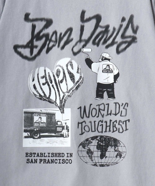 BEN DAVIS(ベンデイビス)の「BEN DAVIS/ベンデイビス TGGING VNTG TEE/オーバーサイズ ヴィンテージ加工 ストリート バックプリント ロゴ ワンポイント 半袖Tシャツ/レディース メンズ(Tシャツ/カットソー・メンズ・ライトグレー/ブルー/ブラック・L/XL/M)」の20枚目の写真