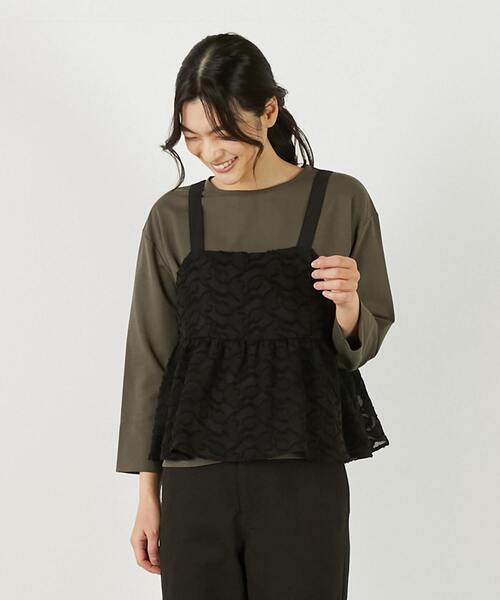 MELROSE claire（メルローズ クレール）の「【カットジャガードキャミブラウス】（シャツ/ブラウス・レディース・ブラック/ホワイト・FREE）」の2枚目の写真