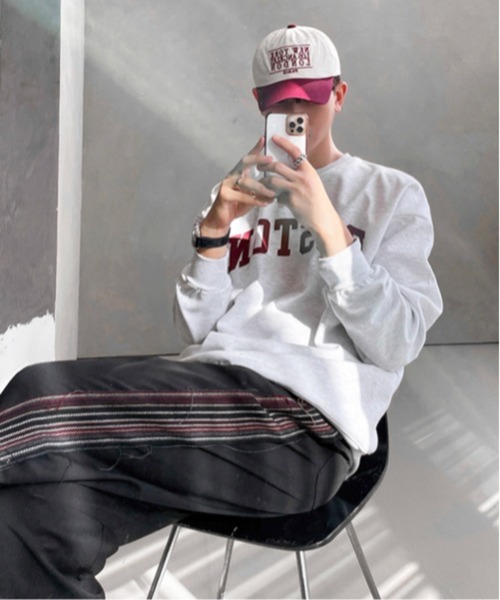 NOWLE（ノウル）の「【NOWLE】サイドライン ワイド ストレート イージーパンツ / レトロトラックパンツ（その他パンツ・メンズ・ブラック・MEDIUM/LARGE）」の4枚目の写真