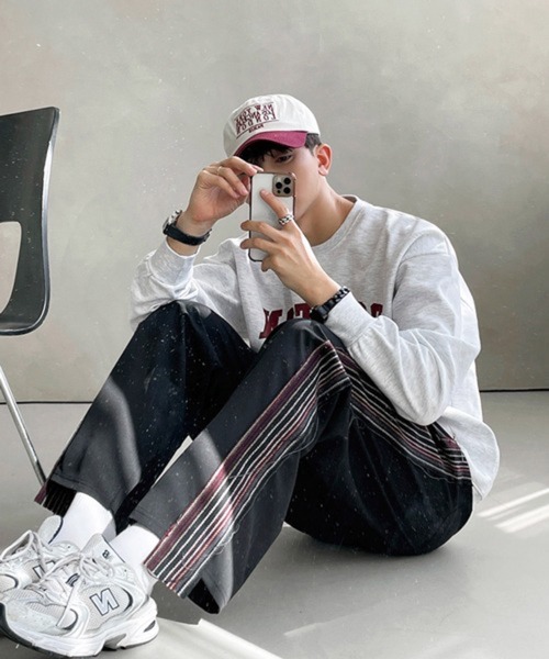 NOWLE（ノウル）の「【NOWLE】サイドライン ワイド ストレート イージーパンツ / レトロトラックパンツ（その他パンツ・メンズ・ブラック・MEDIUM/LARGE）」の6枚目の写真