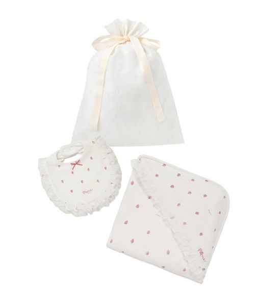 gelato pique（ジェラートピケ）の「【ラッピング済み】【BABY】ストロベリー柄チュールブランケット&スタイSET（ベビーギフト・キッズ・オフホワイト・F）」の2枚目の写真