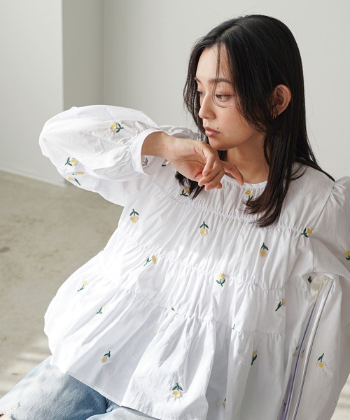 mili an deni(ミリアンデニ)の「刺繍ティアードブラウス(シャツ/ブラウス・レディース・ホワイト/ブラック/ミント・M)」の17枚目の写真