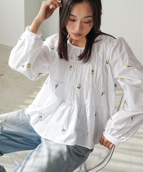 mili an deni(ミリアンデニ)の「刺繍ティアードブラウス(シャツ/ブラウス・レディース・ホワイト/ブラック/ミント・M)」の18枚目の写真