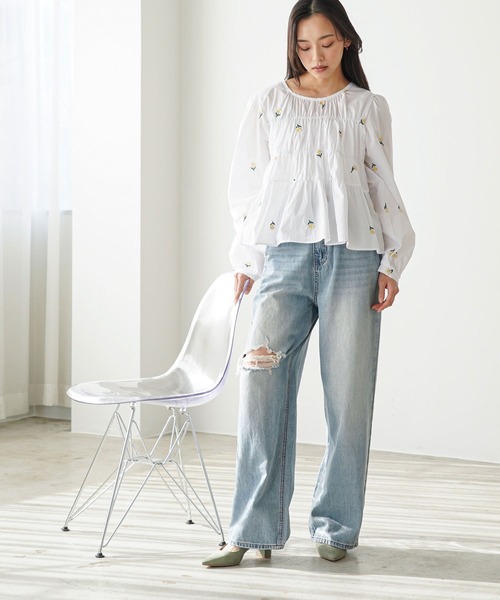mili an deni(ミリアンデニ)の「刺繍ティアードブラウス(シャツ/ブラウス・レディース・ホワイト/ブラック/ミント・M)」の20枚目の写真